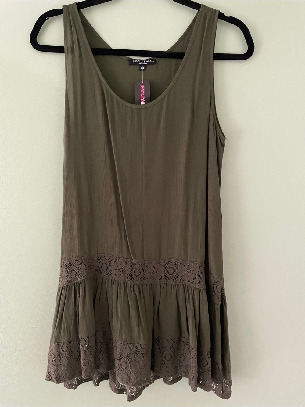 Olive Green Lace-Trim Sleeveless Tunic Top